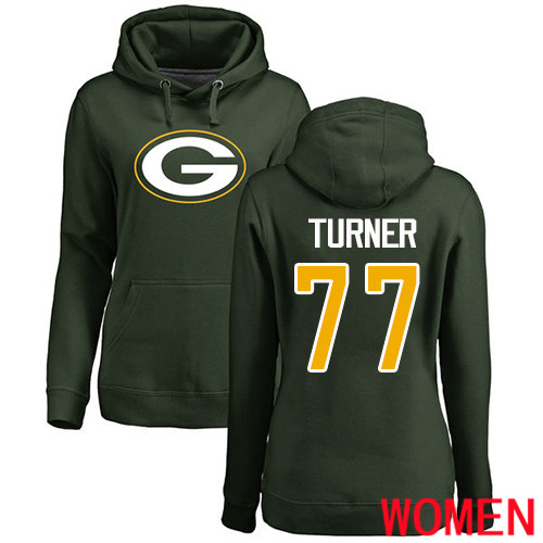 Green Bay Packers Green Women #77 Turner Billy Name And Number Logo Nike NFL Pullover Hoodie Sweatshirts->nfl t-shirts->Sports Accessory